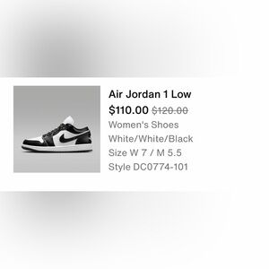 Air Jordan 1 Low  - White and Black
